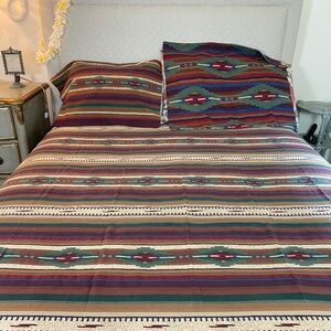 Vintage Dan River Flat Sheet plus 2 pillow covers Southwestern Aztec Queen